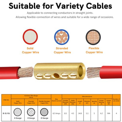 8 Gauge Wire Butt Connectors 10 PCS Brass Mechanical Butt Splice Connectors Kit 8 AWG Mechanical Repair Splice Kit Splice Screw Sleeves 10 PCS Mechanical Splices & 3:1 Heat Shrink Tubes - size: 8 Gauge, style: Mechanical Splice - Bare Pure Brass