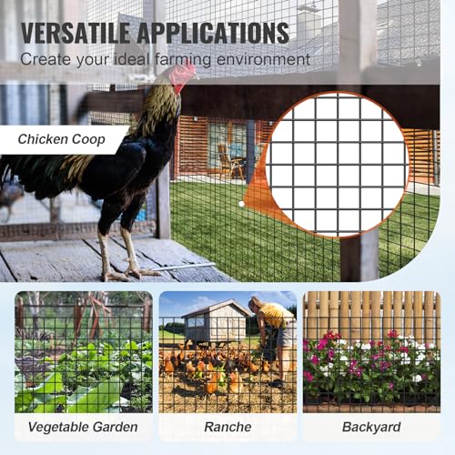 VEVOR Hardware Cloth, 48'' x 100' 1/2inch Galvanized Wire Mesh Roll, 19 Gauge Chicken Wire Fencing Roll, Vinyl Coating Metal Wire Mesh for Chicken Coop Barrier, Rabbit Snake Fences, Poultry Enclosures - size: 1/2inch 48'' x 100'