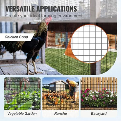 VEVOR Hardware Cloth, 48'' x 100' 1/2inch Galvanized Wire Mesh Roll, 19 Gauge Chicken Wire Fencing Roll, Vinyl Coating Metal Wire Mesh for Chicken Coop Barrier, Rabbit Snake Fences, Poultry Enclosures - size: 1/2inch 48'' x 100'