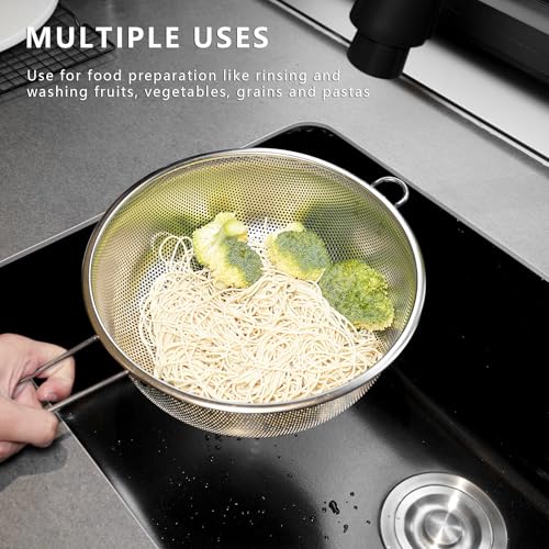 Metal Fine Mesh Strainer and Colander for Kitchen with Handle, Stainless Steel Pasta Strainer/Kitchen Funnel/Collander/Sifter for Strain/Wash Vegetables, Fruits, Spaghetti, Rice (8.6＂) - size: 8.6＂