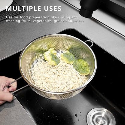 Metal Fine Mesh Strainer and Colander for Kitchen with Handle, Stainless Steel Pasta Strainer/Kitchen Funnel/Collander/Sifter for Strain/Wash Vegetables, Fruits, Spaghetti, Rice (8.6＂) - size: 8.6＂