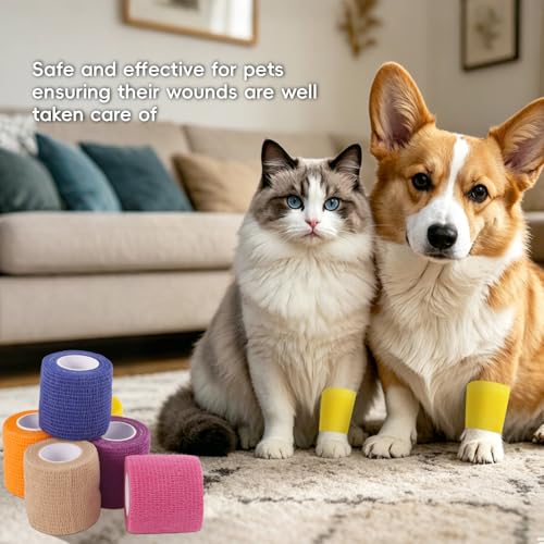 2 Inch 48 Pack Self Adhesive Cohesive Bandage Wrap | Elastic Self Stick Vet Wrap for Dogs Pets, Athletic Sports Wrap, Tattoo Grip Tape, Multipurpose Flexible Bandage for Wound Care & Grip Support - size: 2 Inch