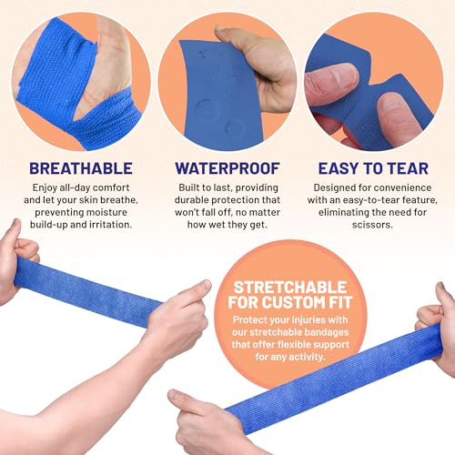 Self-Adherent Cohesive Bandage - Blue Medical Wrap - 12 Rolls 2" Wide x 5 Yards Sports Tape for Medical Use, Sports, First Aid and Helps Protect Skin
