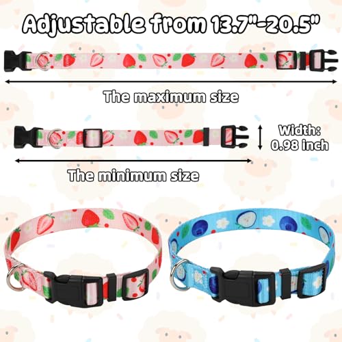 2 Pack Goat Collars with Bells，Fruit Adjustable Nylon Set - color: Pink Printing + Blue Printing