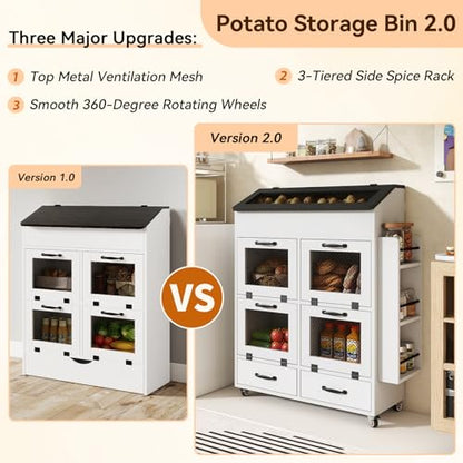 Verano Garden 31.5" Large Potato and Onion Storage Bin on Wheels, Bread Box - color: White, size: 31.5"