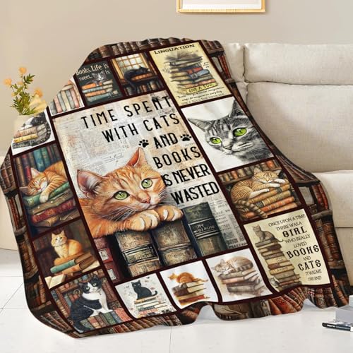 Dynova Cat Blanket Cozy Plush Book Throw Blankets Cozy Plush Cats Books Lovers Gifts Fuzzy Flannel Fleece for Women Men Girls Boys 60"X50" - color: Cat Book, size: 60"x50"