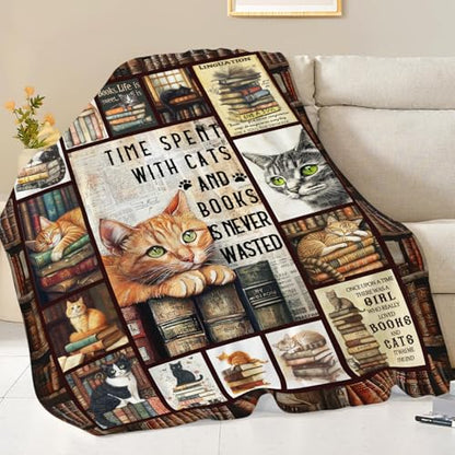 Dynova Cat Blanket Cozy Plush Book Throw Blankets Cozy Plush Cats Books Lovers Gifts Fuzzy Flannel Fleece for Women Men Girls Boys 60"X50" - color: Cat Book, size: 60"x50"