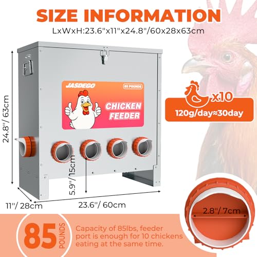 10 Port Automatic Chicken Feeder, No Waste Poultry Feeder with Lid - size: 10 Ports (85-120 LBS)