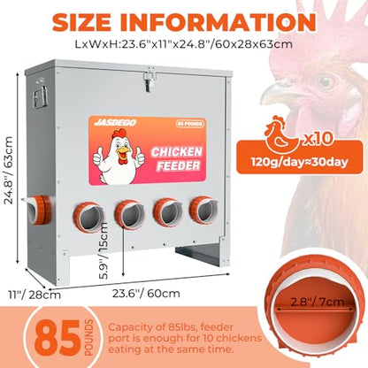 10 Port Automatic Chicken Feeder, No Waste Poultry Feeder with Lid - size: 10 Ports (85-120 LBS)
