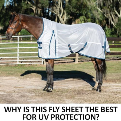 Schneiders Soft Interlock Mesh II Horse Fly Sheets | Superior UV & Insect Protection | Versatile Euro Fit Option | Reflective Safety Design - color: White, style: Horse High Neck Euro Surcingle