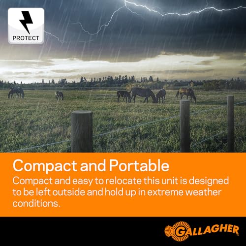 Gallagher B60 Battery Fence Energizer | 0.6 Joule Portable Electric Fence Charger for Livestock & Temporary Fencing | 12V Battery Powered | Powers Up to 15 Miles