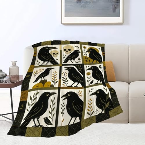 Gothic Crow Blanket Crows Theme Throw Blanket Raven Skull Soft Cozy Fleece Fuzzy Plush Flannel Blankets Gifts for Women Girls Men Adults Kids 50"X40" - color: Crow, size: 50"x40"