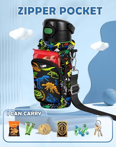 Miss Adola Water Bottle Carrier with Strap for Kids, 14-20 oz - color: Dinosaur Bone