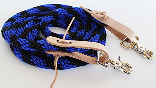 CHALLENGER Horse Roping Western Barrel Split Reins Nylon Braided 8 Ft. Black Orange Tack 607136 - color: Blue/Black
