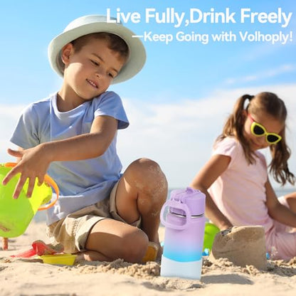 Volhoply 14oz KIds Stainless Steel Insulated Leakproof Bottles Water Bottle with Straw Lid and Silicone Boot,BPA-Free Easy Use for Boys&Girls,Double Wall Vacuum Bottles(Purple Blue,1) - color: Purple Blue