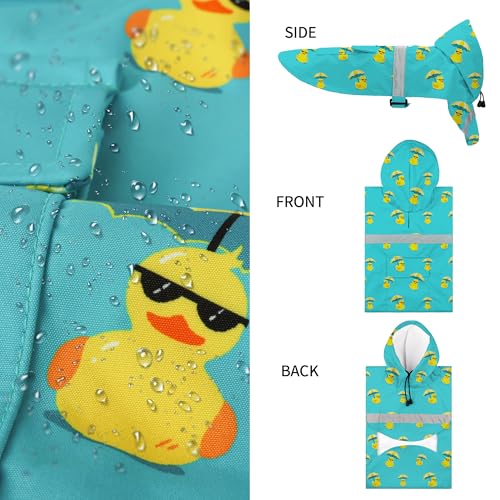 NACOCO Large Dog Raincoat Adjustable - Pet Rubber Ducks Yellow Water Proof Clothes Lightweight Rain Jacket Poncho Hoodies with Strip Reflective Pink (Lake Green M, Sunglass Duck) - color: Lake Green, size: Medium (Pack of 1)