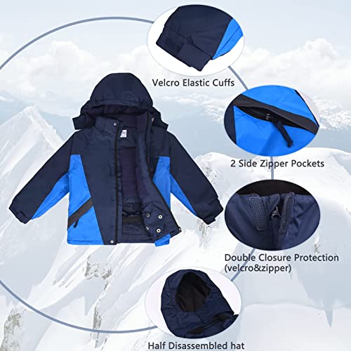YINGJIELIDE Boy's Waterproof Ski Jacket,Kids Outdoor Snowboarding windproof Jacket,Fleece Lined Hooded,Warm Winter Snow Coat - color: Navy, size: 5-6 Years