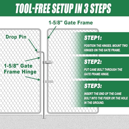 1-5/8" × 32" Chain Link Gate Drop Rod Kit with 2 Hinges - size: 1-5/8" × 32" (1 PACK)