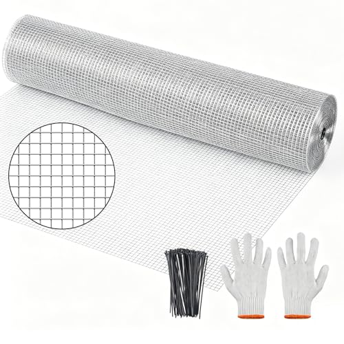 Hardware Cloth, Galvanized Chicken Wire Fence, 19 Gauge Vinyl Coated Wire Mesh Roll, Black Welded Wire Fencing Roll Gopher Wire Mesh Roll for Garden Fencing Rabbit Snake Wire (Silver 24IN 100FT) - color: 24" x 100' Silver