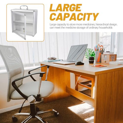 Healeved Medicine Storage Box Wall Hanging Emergency Medicine Box with Lockable Case Large Aid Container Empty for Home Office Kindergarten Outdoor Use