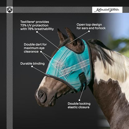 Kensington Fly Mask Web Trim — Protects Horses Face and Eyes From sun While Allowing Full Visibility — Ears and Forelock Able to Come Through the Mask, Medium, Deluxe Black - size: M (Small Horse)