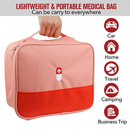 First Aid Bag, Empty Medical Supplies Organizer Bag Trauma Kit for Traveling Hiking Camping Backpacking Cycling, Pink