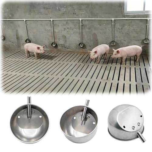 Pig Waterer Automatic Hog Waterer with 1/2" NPT(F) Thread | Heavy Duty Stainless Steel Livestock Water Trough for Swine Hog Pigs Sows, 8.3 Inches in Diameter, Large