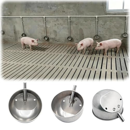 Pig Waterer Automatic Hog Waterer with 1/2" NPT(F) Thread | Heavy Duty Stainless Steel Livestock Water Trough for Swine Hog Pigs Sows, 8.3 Inches in Diameter, Large