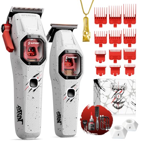 SUPRENT FANGS Professional Barber Clippers - High-Performance 13,000 RPM Vector Motor Hair Clipper Barber Trimmer Set, Professional Haircutting Kit with AI Speed Control, Patented U-Teeth Blade(WHITE) - color: White