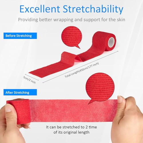 24Pcs Self Adherent Cohesive Bandages Wrap Self Adhesive 2 inch Red - color: Red, size: 24Pcs