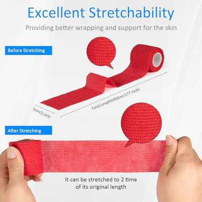 24Pcs Self Adherent Cohesive Bandages Wrap Self Adhesive 2 inch Red - color: Red, size: 24Pcs