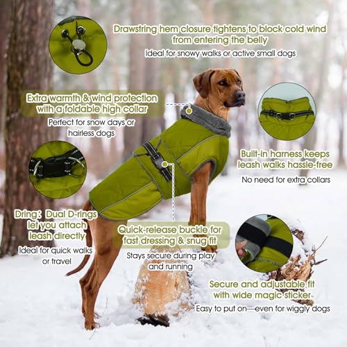 QBLEEV Warm Dog Jacket, Waterproof Dog Winter Coat with Harness - color: Autumn-Fragrance, size: Small