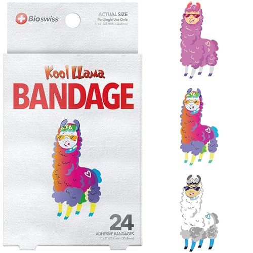 BioSwiss Bandages, Llama Shaped Self Adhesive Bandage Set, Latex Free, Sterile Wound Care, 24 Count - size: 24-Count Box, style: Llama