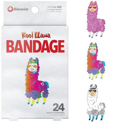 BioSwiss Bandages, Llama Shaped Self Adhesive Bandage Set, Latex Free, Sterile Wound Care, 24 Count - size: 24-Count Box, style: Llama