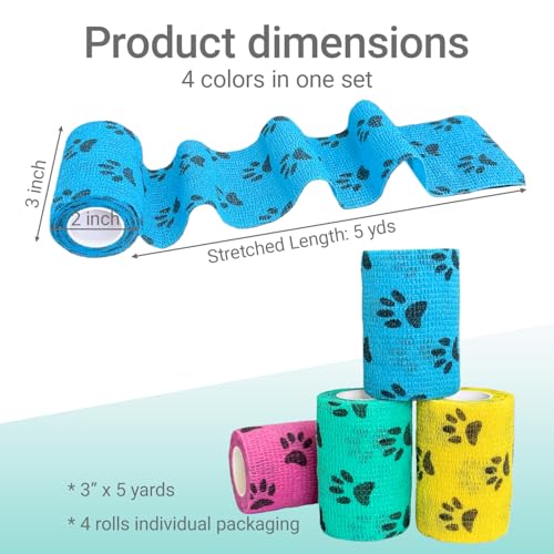 Bandage Wrap for Dogs, 4 Rolls Self-Adhering Pet Tape - color: 4 Colors