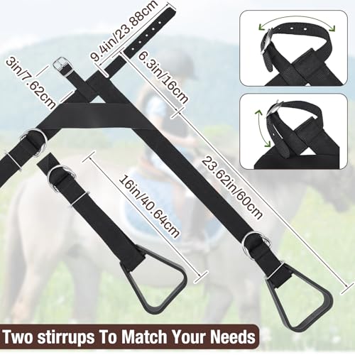 Simgoing Kids Western Stirrups Adjustable Nylon Straps Equestrian Safety Stirrups for Youth Riding Accessories, Height Below 140 cm - color: Black