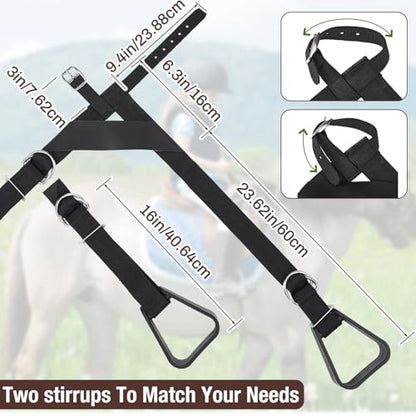 Simgoing Kids Western Stirrups Adjustable Nylon Straps Equestrian Safety Stirrups for Youth Riding Accessories, Height Below 140 cm - color: Black