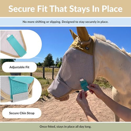 TSZ Horse Fly Mask with Ears and Nose Cover UV Block 70% Breathable Mesh - size: Horse