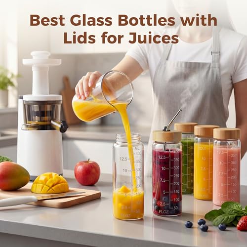 16 oz Round Glass Juice Bottles with Airtight Bamboo Lids, Reusable 9 Pack - color: 16oz - 9 Pack