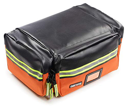 Scherber Fully-Stocked First Responder Professional Advanced EMT/EMS Trauma Kit | HSA/FSA Approved | Reflective Bag w/10+ Compartments, Zippered Pockets & 250+ First Aid Supplies (Orange) - color: Orange