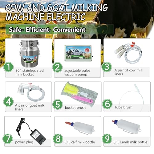 14L Cow and Goat Milking Machine Portable & Electric Milker