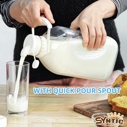 Syntic 3 Pack 64 Oz Glass Milk Bottles with Lids,2 Pour Spouts - style: 3 Pack