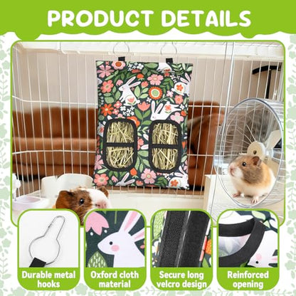 3 Pcs Rabbit Hay Feeder, 2-Hole Hanging Guinea Pig Hay Bags Washable Bunny Hay Bag for Rabbits, Chinchillas, Hamsters, Small Pets and Animals (11.8"×8.7") - color: Green,Yellow,Blue