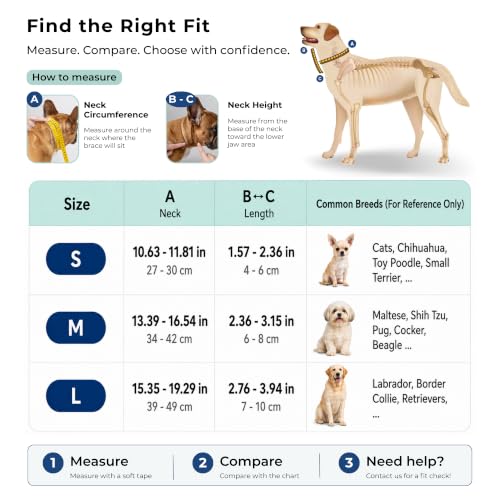 Dog Neck Brace - Adjustable Cervical Support Collar with Removable Splints for IVDD, Wobbler Syndrome, Spinal Injuries & Post-Surgery Recovery - Soft Neoprene Cat & Dog Neck Wound Cover (S) - size: S