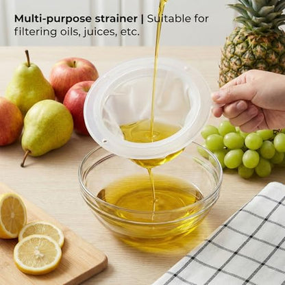 200 Plastic Cooking Oil Filter, 2 Pcs 200 Nylon Fine Mesh Sieve Fine Strainer for Liquids Colander Kitchen Funnel for Yogurt Honey Milk Juice Wine Coffee Cheese Grease Filtering, 5 Inch
