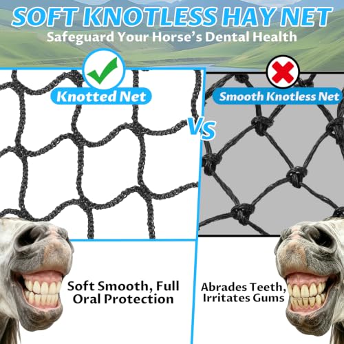 YedsIntu 5x5 ft Round Bale Hay Net for Horses, Slow Feeder Hay Nets with 1.5 inches Holes, Knotless Hay Feeder Bag for Goats Cattle Sheep Livestock - size: 5×5 ft