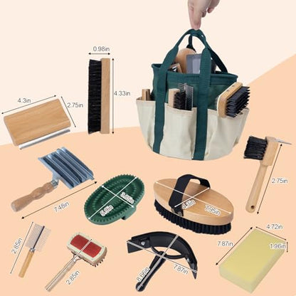13-Piece Horse Grooming kit for Daily Care,Complete Horse Supplies Set with Wood Brushes, Tack Essentials, Curry Tools, and Practical Horse Accessories for Farm & Stable Use