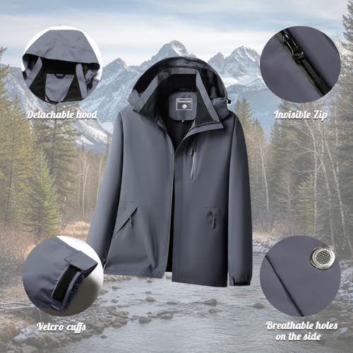 Men's Waterproof Shell Jacket, Lightweight Windbreaker Raincoat, Outdoor Trench Coat - color: Gray, size: X-Large