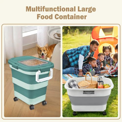 Komzon Rice Storage Container10-40 Lb, 25 Lb Pet Dog Food Storage Container, Collapsible Airtight Rice Storage Container, Rice Dispenser Bin with Cup and Scoop for Flour Cereal Pasta Grain, Cat Bird - size: 15-40 Lbs