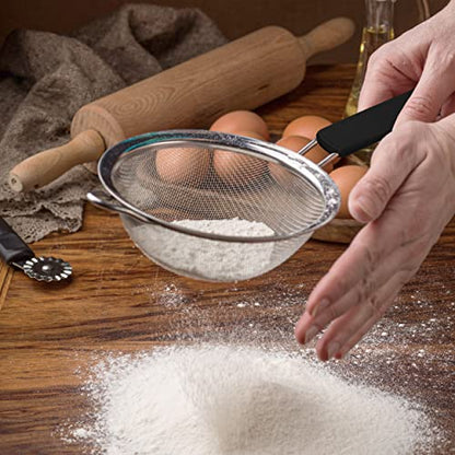 Fine Mesh Strainer with thermo plastic rubber handle - Sieve Fine Mesh Stainless Steel - Ideal to Sift Flour, Icing Sugar, Fruits and Vegetables (5.5 Inches) - size: 5.5 Inches - TPR